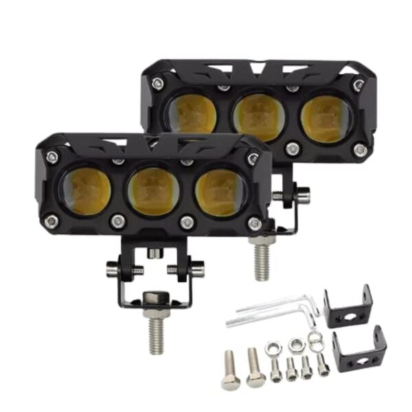 3-Eye Fog Light | Mega Light | Dual Colors - Fog Yellow and White | 3 way switch included