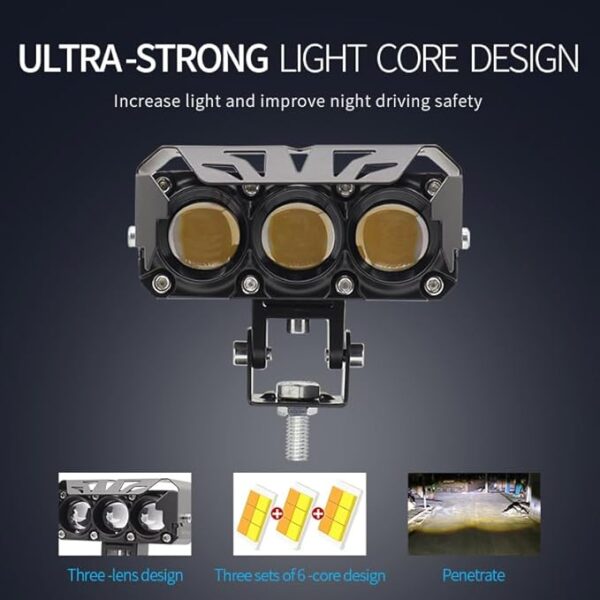 3-Eye Fog Light | Mega Light | Dual Colors - Fog Yellow and White | 3 way switch included - Image 2