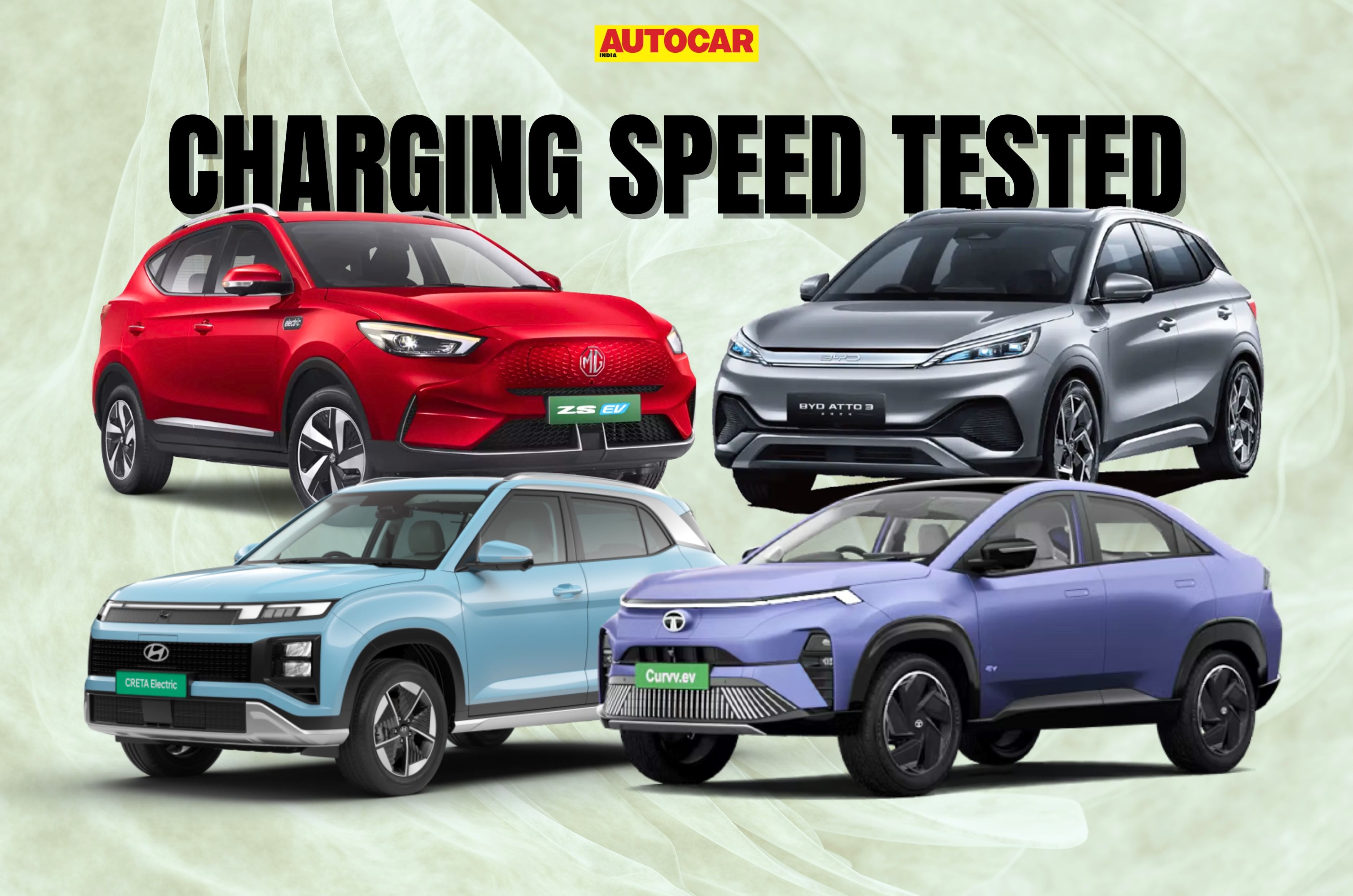 Hyundai Creta Electric vs Tata Curvv EV vs MG ZS EV vs BYD Atto 3 charging time and speed test