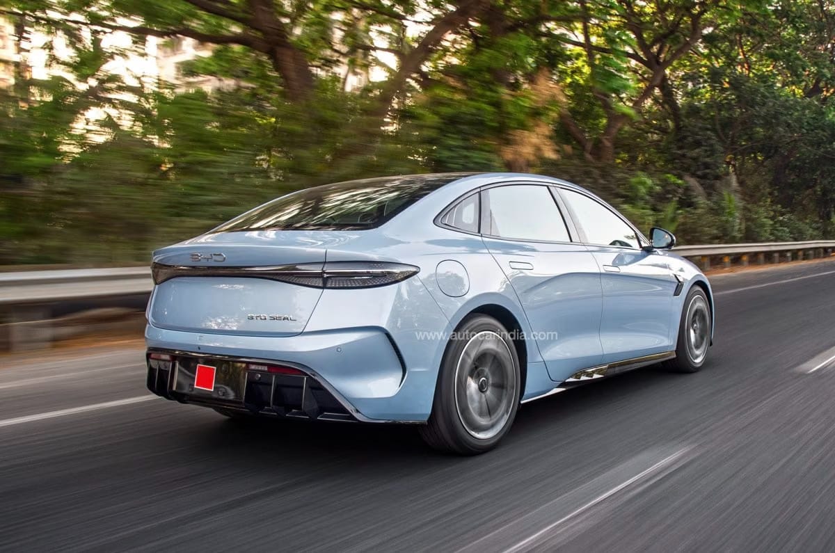 BYD Seal rear three quarter tracking shot